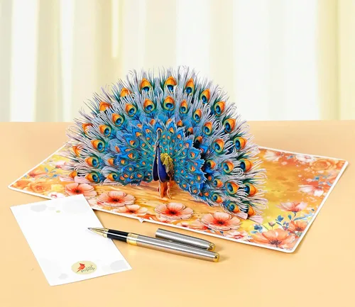 Miniatura 2 de CUTPOPUP - Tarjetas de cumpleaños emergentes de pavo real para mujer, tarjeta de felicitación de flores de cumpleaños 3D para su esposa, madre