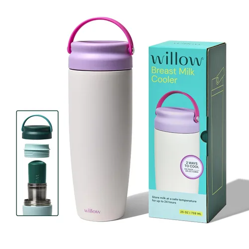 Willow - Enfriador portátil de leche materna de 25 onzas - Mantiene la leche materna fría durante 24 horas - Acero inoxidable - Uso con bolsa de