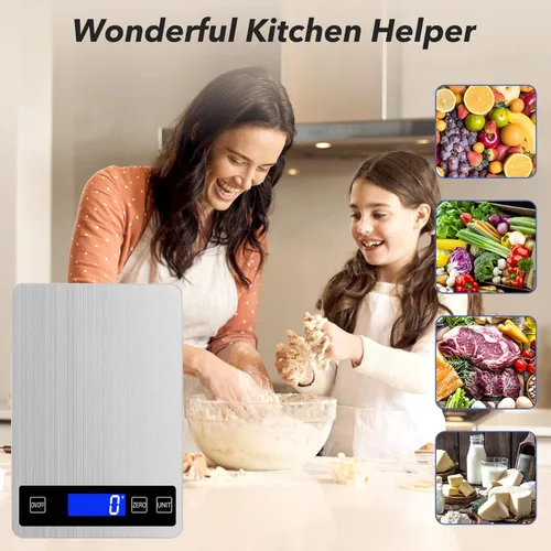 Miniatura 8 de Báscula digital de cocina de alimentos de 33 libras, graduación precisa de 1g/0.05 onzas, báscula de cocina con carga USB, acero inoxidable