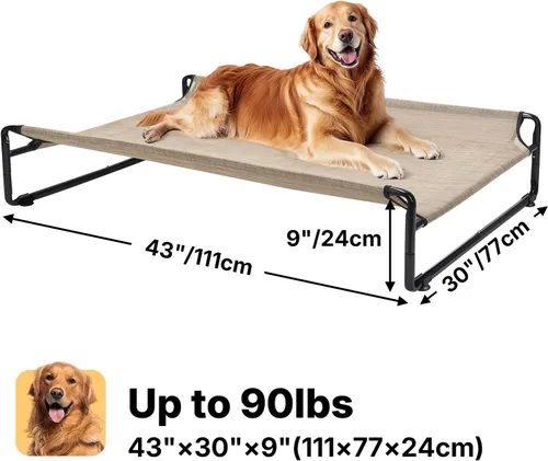 Miniatura 6 de Veehoo Cama elevada para perros al aire libre, camas elevadas para perros grandes, cuna lavable con reposacabezas laterales, patas antideslizantes