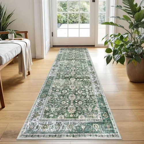 Miniatura 86 de KUTA Alfombras vintage de 2 x 3 pies para entrada, antideslizantes, lavables, tapete para puerta de interior con estampado floral, azul, gris, Azul