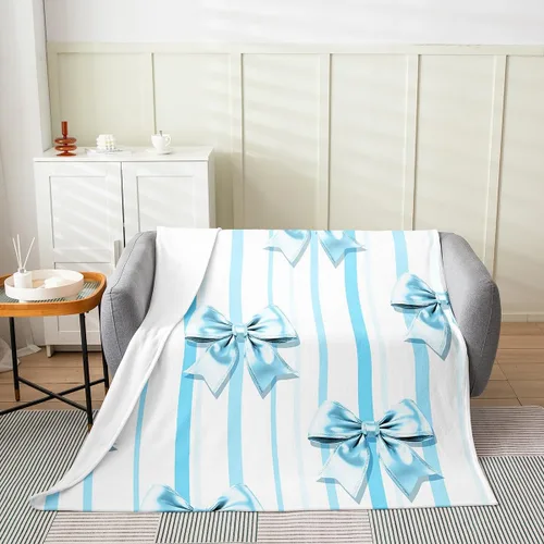Miniatura 12 de Erosebridal Black Ribbon Bow Fleece Throw Blanket 40"x50" - Ultra-Soft for Couch Sofa Bed,Geometric Stripes Flannel Blanket,Princess Style Bowknot