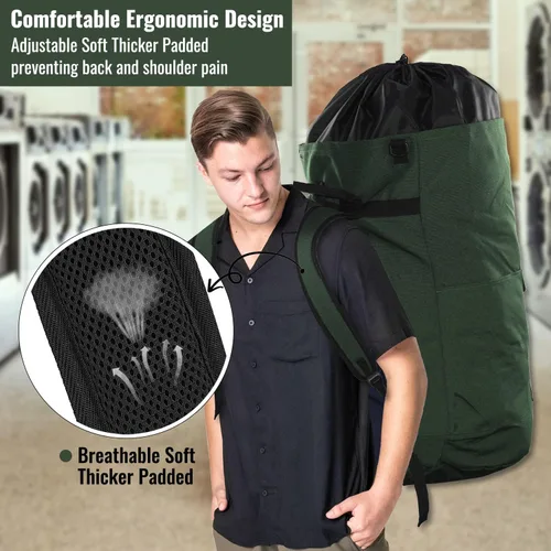 Miniatura 6 de JOINPRO Bolsa de lavandería con mochila, bolsas de lavandería de viaje extra grandes de 125L con correas de hombro, diseño ajustable y extensible