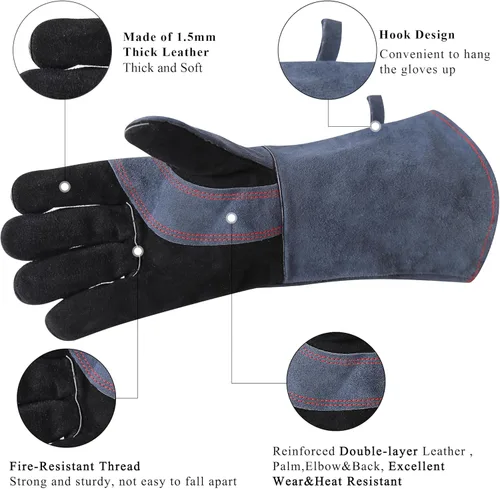 Miniatura 9 de RAPICCA Guantes de soldadura de 16 pulgadas, 662 ℉, forja/Mig/Stick de cuero extremadamente resistente al calor con costuras de Kevlar, perfectos