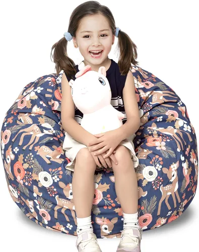 Miniatura 14 de LOLOMLO Funda para puf de almacenamiento de animales de peluche, para niños, mantas, toallas, puf (solo funda), sofá de lona con cremallera YKK