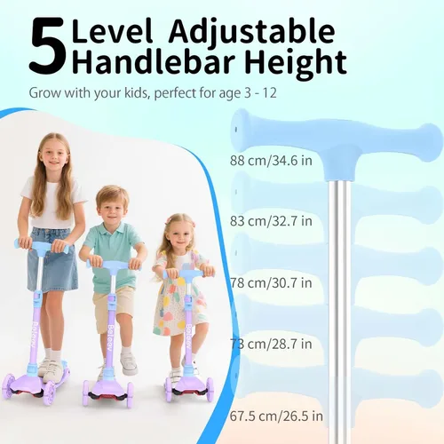 Miniatura 3 de BELEEV Patinetes para Niños de 3 Ruedas Patinete de Empuje para Niños Pequeños Niñas y Niños, 4 Alturas Ajustables, Inclinarse para Dirigir, Ruedas