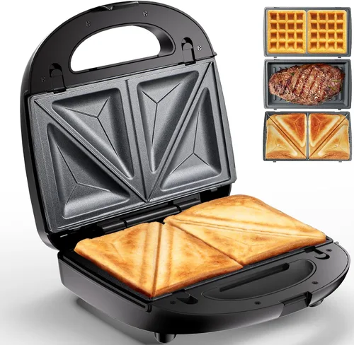 KEENSTAR Sandwichera eléctrica 3 en 1, waflera con platos antiadherentes extraíbles, parrilla con calefacción de doble cara, fácil de limpiar y