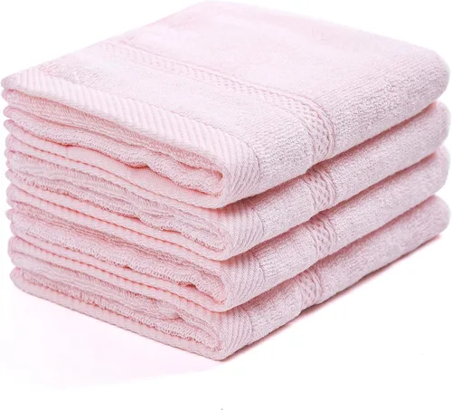4 toallas rosas para baño, 11 x 18 pulgadas, toallas de rizo extra absorbentes y suaves para pieles sensibles, de secado rápido