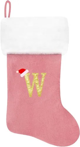 Miniatura 179 de Calcetines de Navidad bordados de 20 pulgadas con monograma, terciopelo negro con puño de felpa blanca supersuave, adornos clásicos para decoración