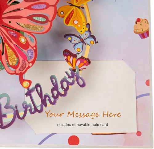 Miniatura 6 de Paper Love Tarjeta de cumpleaños desplegable 3D, mariposa, para adultos y niños, cubierta de 5 x 7 pulgadas, incluye sobre y etiqueta para notas