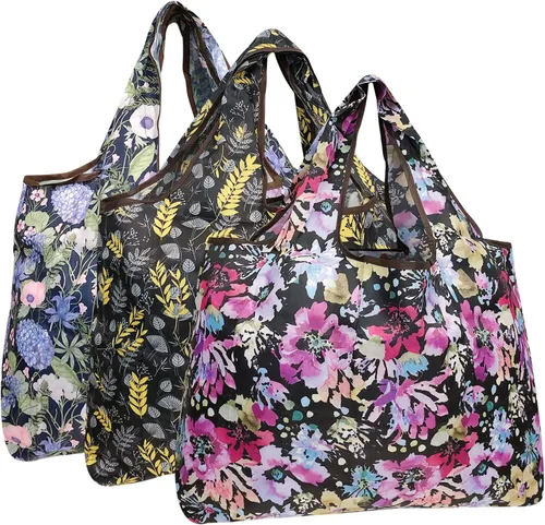 Miniatura 10 de alldyrew - Bolsa plegable para compras, reutilizable de nailon grande, 3 unidades Deliciosos alimentos