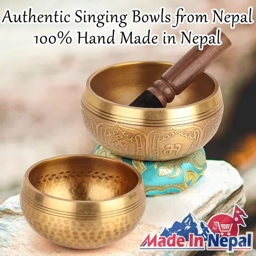 Miniatura 4 de Relaehih Juego de 2 cuencos tibetanos cantantes, 100% hechos a mano en Nepal, juego de meditación de cuencos con sonido para yoga, curación