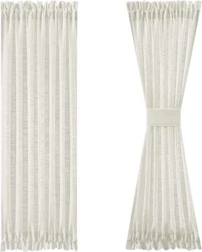 Miniatura 16 de FMFUNCTEX Paneles de luz lateral gris de 40 pulgadas de largo, con textura de lino corto, cortinas semitransparentes para puerta francesa