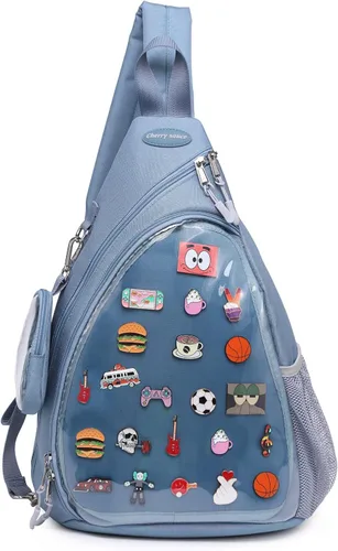 Miniatura 8 de Bolsa Oxford Ita Kawaii con Pin de visualización, mochila de pecho, mochila de un solo hombro, mochila deportiva, mochila para senderismo, mochila