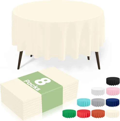 Miniatura 25 de misaya Paquete de 4 manteles desechables de plástico, mantel redondo impermeable de 84 pulgadas, a prueba de fugas y resistentes manteles Azul