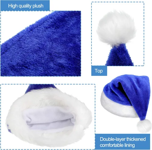 Miniatura 3 de SATINIOR 4 Piezas Sombreros de Papá Noel de Felpa, Unisex de Terciopelo para Navidad a Granel con Forro Cómodo para Fiestas, Vacaciones, Navidad Azul