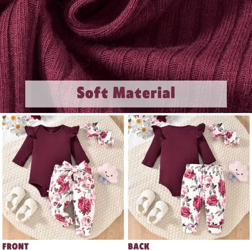 Miniatura 217 de Aalizzwell Conjunto de mameluco acanalado para bebé recién nacido prematuro para otoño e invierno
