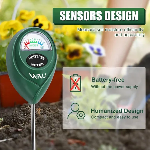 Miniatura 4 de WNJ Paquete de 2 medidores de humedad del suelo, monitor de agua para plantas, medidor de humedad del césped, sensor higrómetro del suelo
