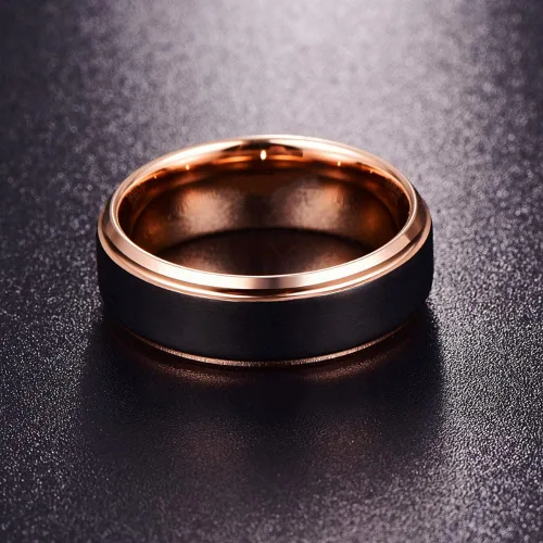 Miniatura 2 de Juego de anillos de promesa personalizados a juego para parejas, anillos de compromiso de oro rosa negro para mujeres de 0.315in y hombres, anillo