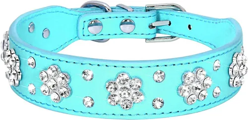 Miniatura 10 de Serijoars Collar para perro y gato con diamantes de imitación - Collar brillante de cuero PU ajustable, tallas XS, S, M (XS, negro)