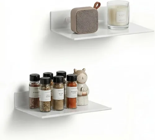 Miniatura 14 de Z metnal Estantes decorativos pequeños, mini estante flotante de exhibición de pared para altavoces inteligentes coleccionables, aluminio, montaje