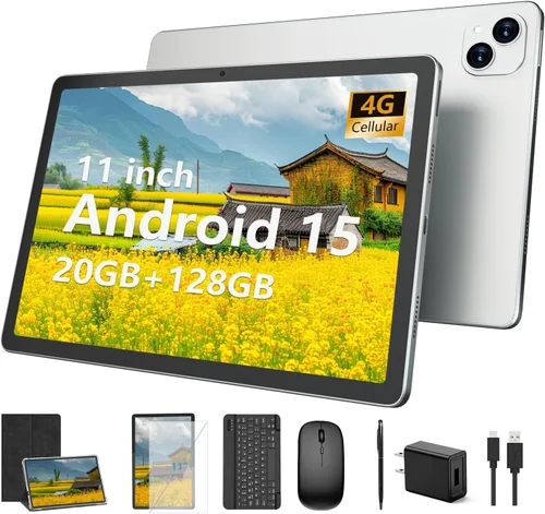 Miniatura 2 de NRKDUBQ Tablet Android 15 de 11 pulgadas 128GB con ranura para tarjeta SIM, teclado de 20 GB de RAM, tableta celular 4G LTE T-moblie Phablet
