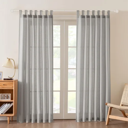 Miniatura 13 de FantasDecor Cortinas de lino de 63 pulgadas de largo, 2 paneles con pestañas superiores para sala de estar/dormitorio, cortinas texturizadas de lino