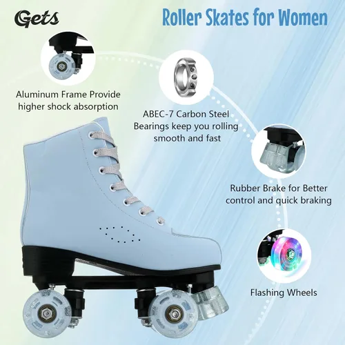 Miniatura 3 de Gets Patines con Ruedas para Mujeres y Hombres con 4 Ruedas que se Iluminan para Interiores y Exteriores, Patines de Cuero PU de Caña Alta