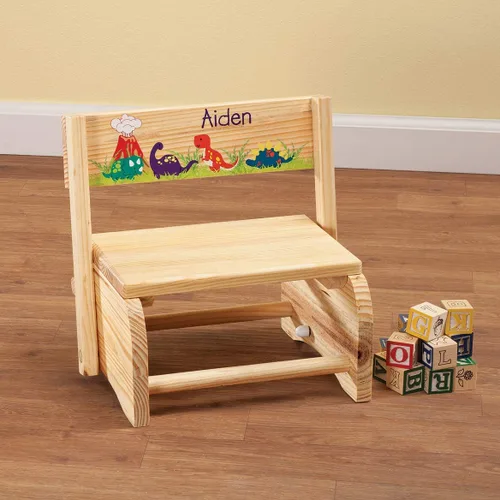 Miniatura 2 de Banqueta infantil personalizada 2 en 1 y silla, personalizada con el nombre del niño, diseño de dinosaurio