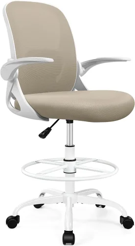 Miniatura 8 de Silla de dibujo alta de oficina con reposabrazos abatibles, altura ajustable y soporte lumbar mejorado, taburete ergonómico rodante, soporte de Caqui