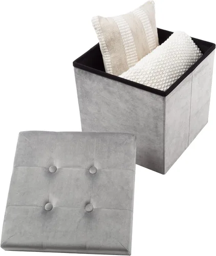 Miniatura 7 de Lavish Home - Otomana de almacenamiento, reposapiés copetudo, copetudo de terciopelo, copetudo de lino o organizador de almacenamiento con tapa
