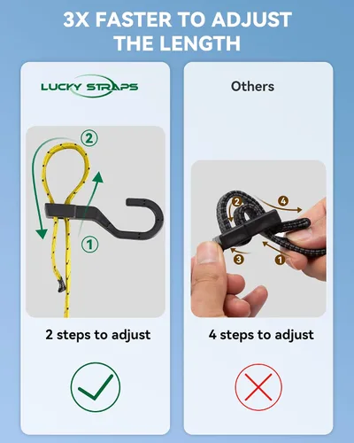 Miniatura 4 de Paquete de 4 cordones elásticos planos ajustables de 3 vías con ganchos, fácil de ajustar la longitud de los 3 lados, Lucky Straps 30 pulgadas
