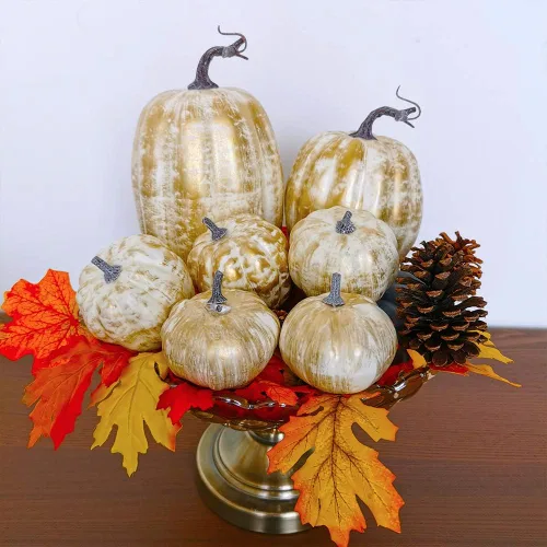 Miniatura 6 de 7 piezas de calabazas artificiales de otoño de tamaños variados, calabazas de cosecha, calabazas de espuma sintética para la temporada de otoño