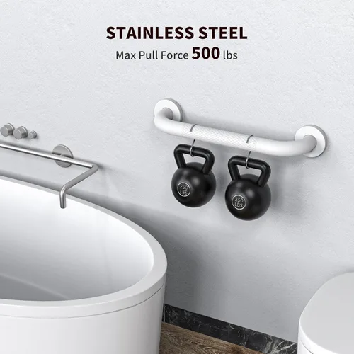 Miniatura 3 de Paquete de 2 barras de regadera de 16 pulgadas - Diámetro de 1.25", mango de barra de regadera de acero inoxidable blanco ZUEXT para baño, barra