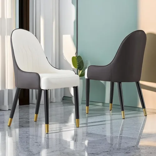 Miniatura 25 de Montary Juego de 2 sillas de comedor, modernas sillas de comedor con patas de acero dorado, elegantes sillas de piel sintética beige con respaldo