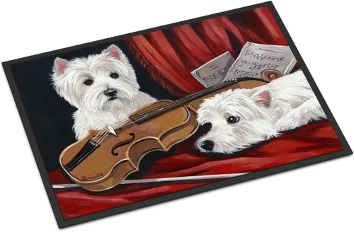 Caroline's Treasures PPP3279MAT Westie Fiddlers - Felpudo de 18 x 27 pulgadas, tapete para puerta delantera, interior y exterior, para entrada,