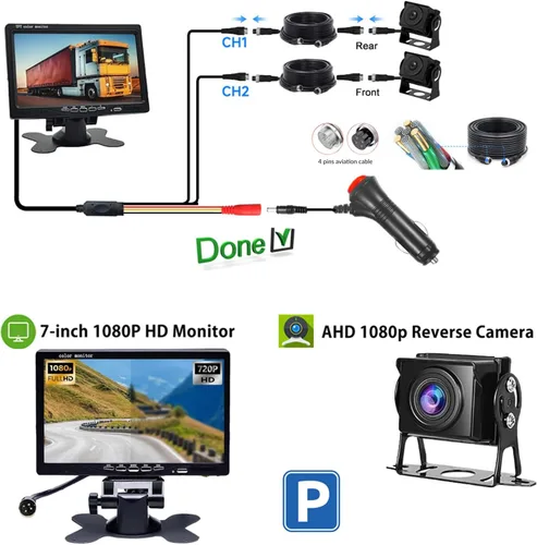 Miniatura 5 de Sistema de cámara de respaldo HD 1080P RV Monitor de 7 pulgadas con 2 cámaras de visión lateral trasera, fácil instalación, IP69, impermeable
