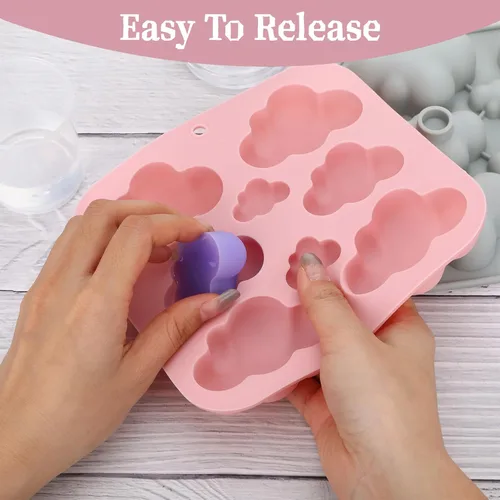 Miniatura 4 de Paquete de 2 moldes de silicona con forma de nube, moldes de chocolate en forma de nube, moldes de gomitas de nubes 3D, moldes de silicona