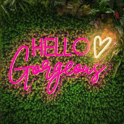 Miniatura 12 de Letrero de neón con texto en inglés "Hello Gorgeous Neon", luces LED de neón rosadas para el hogar, boda, cumpleaños, telón de fondo, fiesta