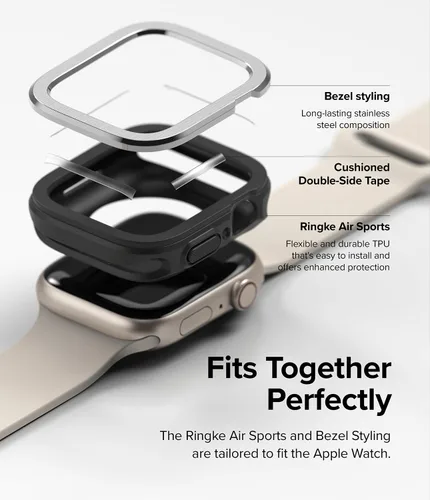 Miniatura 3 de Ringke Air Sports + bisel styling para Apple Watch Series 9, 8, 7 (1.614 in), SE 3, 2, 1 (1.575 in), funda de TPU con marco de acero inoxidable