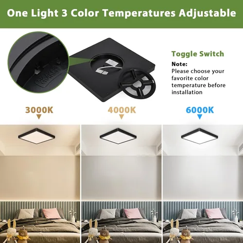 Miniatura 3 de Lámpara de techo LED empotrada de 12 pulgadas, 24 W, 3000 K/4000 K/6000 K, luz de techo LED ajustable, 2800 lm para dormitorio, cocina, pasillo