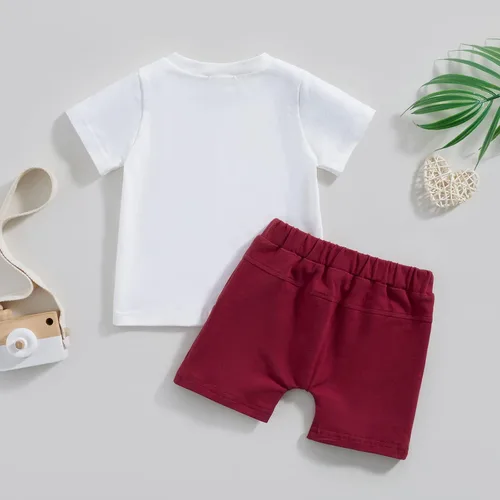 Miniatura 7 de Ayalinggo Conjunto de pantalones cortos casuales de verano para bebé niño, camiseta con bolsillo a rayas y cintura elástica, pantalones cortos