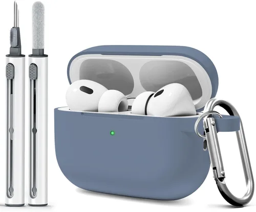 Miniatura 14 de Funda para AirPods Pro 2 con kit de limpieza, compatible con Airpods Pro de 2ª/1ª generación (cable USB-C) con llavero para mujeres y hombres, azul