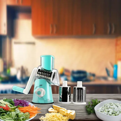 Miniatura 7 de Rallador de queso rotatorio de mandolina redondo, rebanador de verduras, zanahoria, trituradora de zanahoria, picadora de nueces Azul