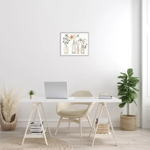 Miniatura 3 de Stupell Industries Ramos florales antiguos en frascos, arte giclée enmarcado, blanco, 20 x 16 pulgadas, fácil de colgar y resistente, fabricado