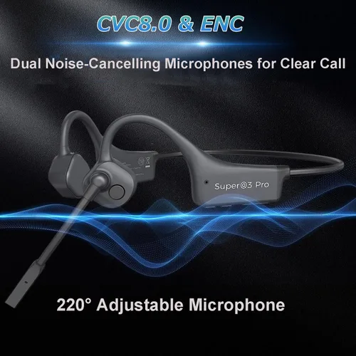 Miniatura 5 de Auriculares de conducción ósea de oído abierto con micrófono, auriculares Bluetooth impermeables de conducción ósea, juego de auriculares Set negro