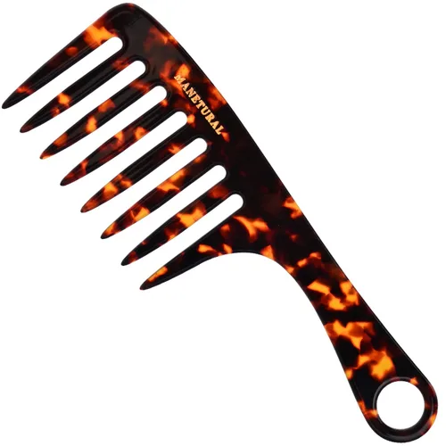 Miniatura 13 de D1 Peine de mango de dientes anchos para cabello rizado Eleva, conserva el rizo, suaviza el cabello. Peine de acetato (morado brillante)