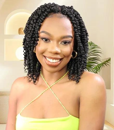 Miniatura 17 de Cabello Passion Twist de 12 pulgadas, 8 paquetes, cabello de ganchillo pretrenzado para mujeres negras, cabello rizado de ganchillo preenlazado, 1b#