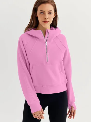 Miniatura 2 de WYNNQUE Sudadera corta con capucha para mujer, manga larga, forro polar, media cremallera, ropa de otoño