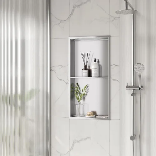 Miniatura 8 de Neodrain Nicho de ducha doble estante de acero inoxidable, no necesita azulejos, nichos de baño empotrados en la pared, nicho de pared empotrado